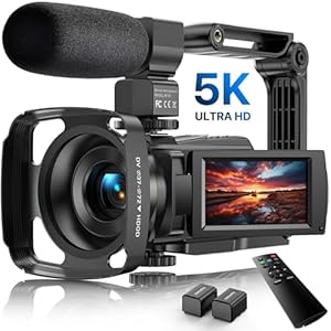 5K Video Camera Camcorder 48MP Wifi IR Night Vision Vlogging Camera,16X Digital Zoom Touchscreen Camera, 6Axis Anti-Shake with External Microphone, Lens Hood, Stabiliser, Remote Control &2 Batteries