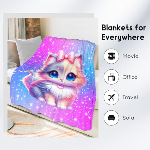 Girls Blanket Gifts - Blanket with Cat for Cat Lovers - Comfy Cozy Flannel Throws for Couch, Office 40"x50"