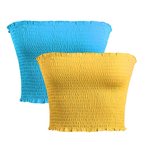 Women's Strapless Pleated Sexy Tube Crop Tops (S/M,Two Colors -Sky Blue/Yellow)