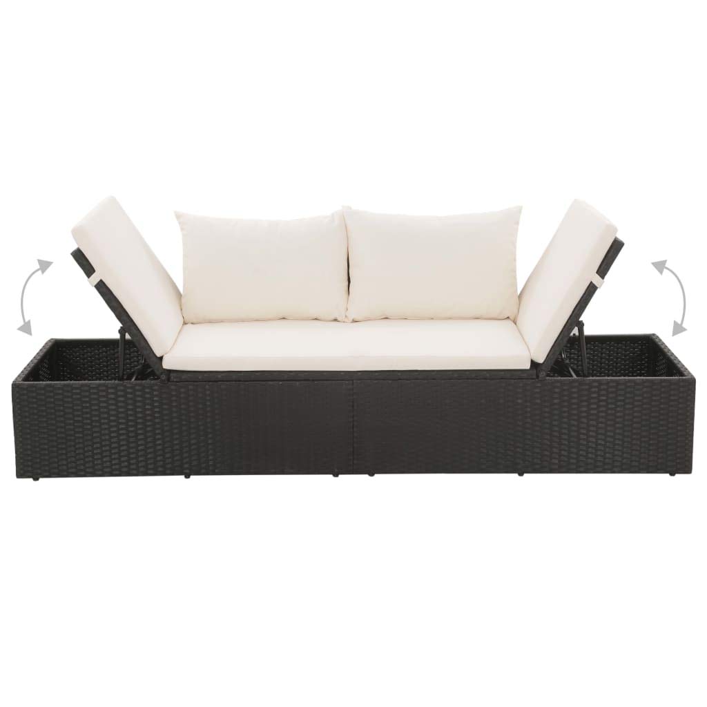 Festnight Garten-Sonnenliege Aus Poly-Rattan – 195x60x60 Cm, Verstellbar | Mit Sitzpolster In Schwarz/Cremeweiß | Lounge-Sofa Für Terrasse & Garten