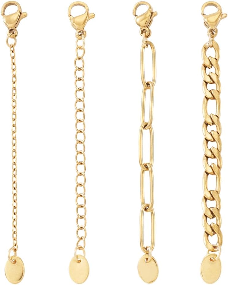 Beadthoven 4Pcs 304 Stainless Steel Chain Extender Chains Golden Bracelet Extension Chain with Lobster Claw Clasps and Charm Tag for Women Men Necklaces Anklets Jewelry Making Supplies - Image 7