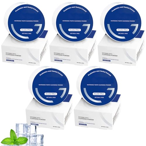 Polvo dental para blanquear probióticos, polvo blanqueador de dientes con extractos de perlas y hierbas, polvo de limpieza suave contra la decoloración, sin flúor y para dientes sensibles, 50 g (5