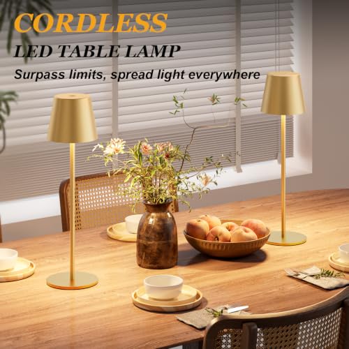 Image of Kakanuo Cordless Table Lamp Rechargeable Gold - 4 Pack Battery Operated Lamp for Dining Table, 3 Color Stepless Dimming Wireless Lamp for Counter, Outdoor Patio, Touch Control