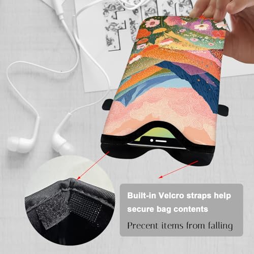 Image of Neoprene Cell Phone Sleeve Pouch Case Bag with Crossbody Strap Neck Lanyard for Women 7.1 X 3.9 in Colorful Mountains
