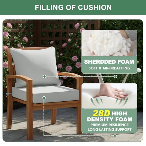 Image of Summsun Patio Cushions for Outdoor Furniture, Faux Linen Water Resistant Backrest and Deep Seat Cushion Set with Non-Slip Bottom, Ties, Removable Cover, 24 x 24 Inch, Light Grey, Set of 4