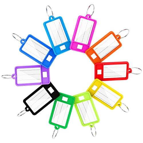分割リング付きキータグ 50個パック 丈夫なプラスチックキータグ ラベルとラベルウィンドウ付き ブランク識別 チェーン 鍵 バパ 荷物用 10色