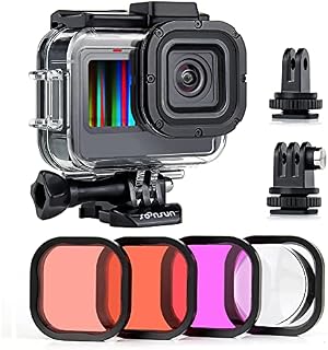 SOONSUN Waterproof Case for GoPro HERO 11 / 10 / 9 Black with 4-Pack Diving Filter - 60M Underwater Protective Housing Case for GoPro HERO11 10 9 Black with Red, Light Red, Magenta, 5x Macro Filters