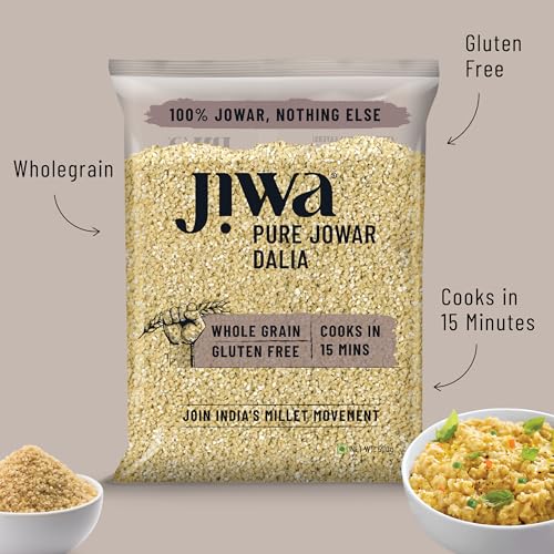 Image of Jiwa Pure Jowar Dalia | 500 G | Cooks In 15 Minutes | Millet | Broken Sorghum /Jonna Daliya | Gluten Free (Pack of 2)