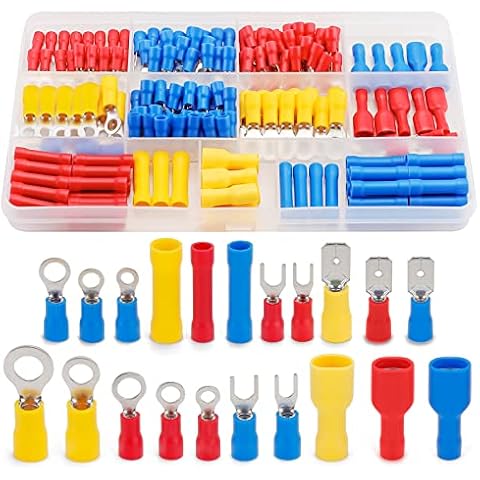 Electrical Connectors Insulated Crimp Terminal 200PCS Wiring Crimping Ring Fork Female Male Terminals Butt Splice Electric Wire Cable Connector 12V Car Crimps Kit Box for Automotive Motorcycle Cover