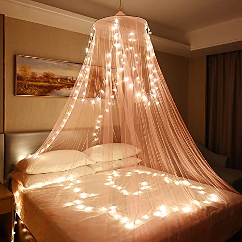 Skyteelor Bed Canopy,Dream Bedspread With 100 Led Lights For Children, Girls, And Adults,1 Entry,For Single To King Size Bed Curtain,Romantic Pink #TOP3