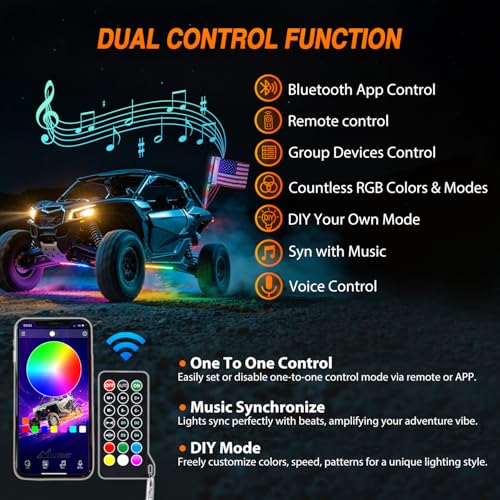 Image of Nilight LED Whip Light 1PC 3FT Spiral RGB Antenna Whips with Spring Base, App /Remote Control DIY Chasing Patterns Brake & Reverse Lights for Side by Side ATV UTV RZR Can-Am Buggy Jeep