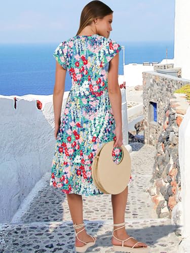 Image of ANRABESS Womens Summer Dress Ruffle Sleeve V Neck Midi Dresses Fashion Casual Fit Flowy Tiered Boho Beach Vacation Sundress