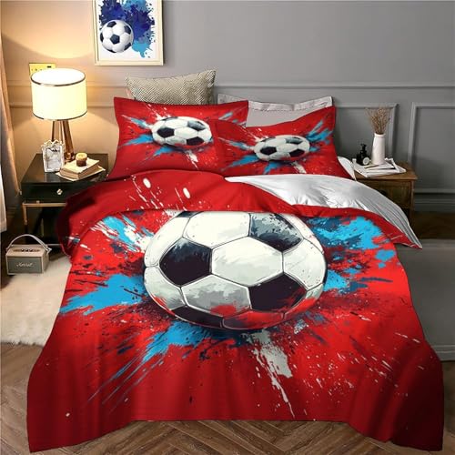 Parure de Lit 3 Pièces Ultra Douce Housse de Couette Soccerball 3D