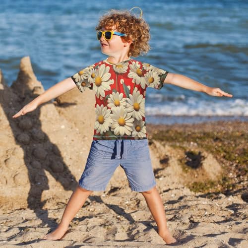 Swing Shirts Daisy Red Dot Flower Rashguard Short Sleeve Boy Swimsuit Sunscreen T-Shirts Sun Swimwear Sets UPF 50+4
