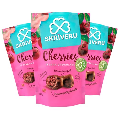 Skrīveru Cherries in Dark Chocolate (3 * 110g) Premium Dried Fruit Coated in Rich Cocoa Naturally Sweet & Tangy High in Potassium & Antioxidants Delicious Gourmet Treat (3)