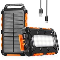 Solar Powerbank Outdoor 26800mAh, PD15W Tragbare Solar Ladegerät mit Solarpanel USB C Externer Akku Wasserdichtes mit LED Taschenlampe und 3 Ausgängen für Camping, Smartphones, Tablets(Orange)