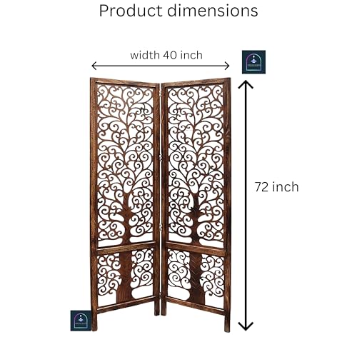 Image of Wooden Room Partition /Screen /Room Divider /Room Separator Traditional Handicrafts 6Ft (Dark Brown) (Tree 2 Panel)