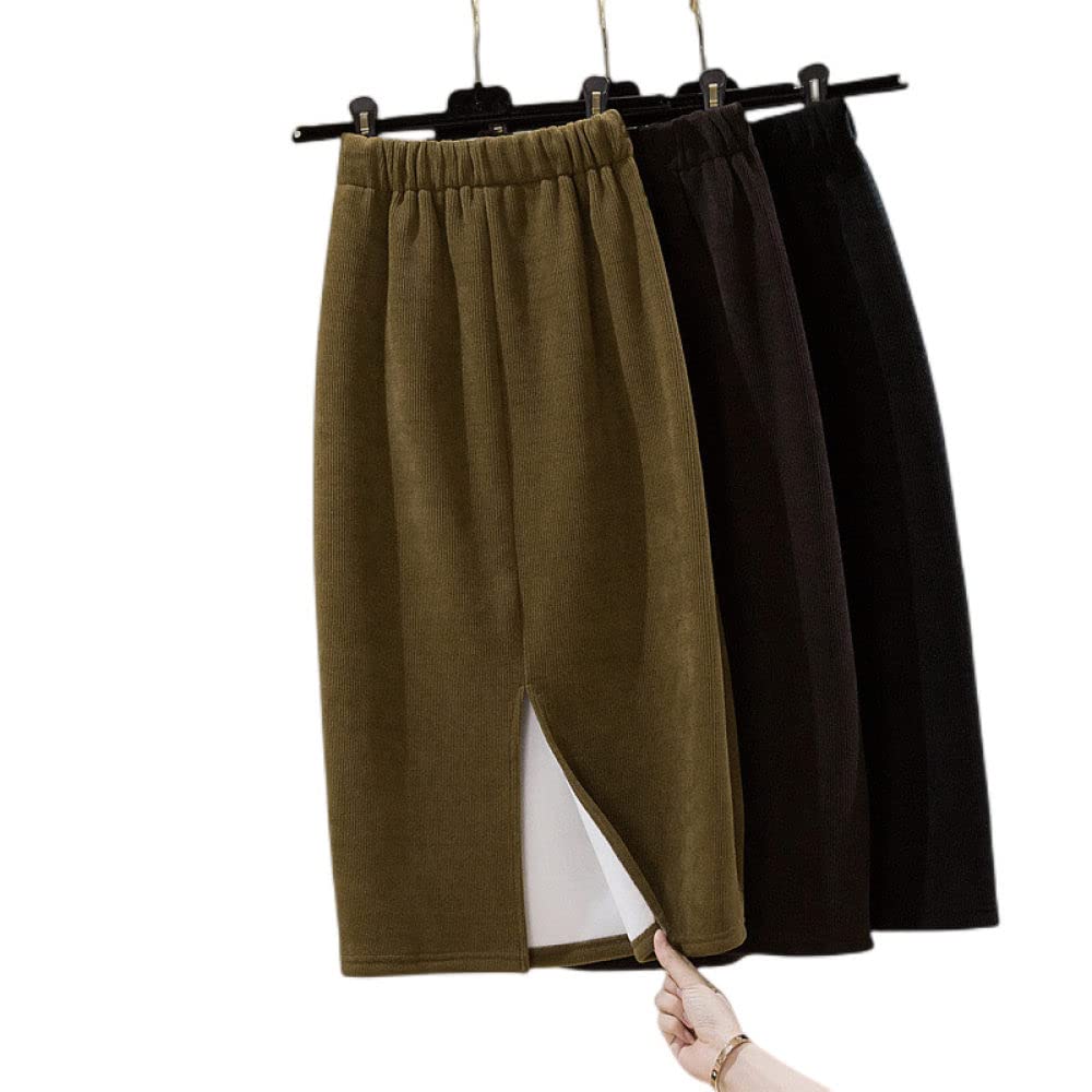 OZEO Gonne da Donna,Gonna Midi da Donna Beige Elastico A Vita Alta Semplice Gonna Dritta Sottile con Spacco A-Line Increspato Tinta Unita Autunno Inverno Gonne Lunghe per Ragazze Signore,M