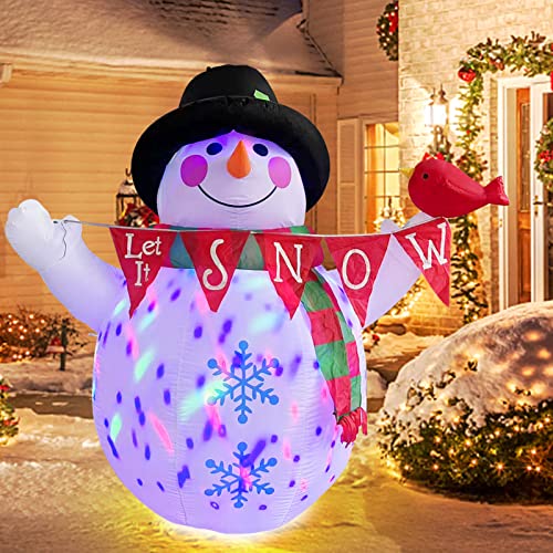 Phreewill 5FT Christmas Inflatables Cute Snowman Decorations with Colorful Rotating LED Lights, Blow Up Christmas Outdoor Decorations for Yard Garden Patio Lawn Party Decor