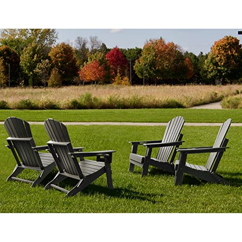 Funberry Folding Adirondack Chair Set Of 4, Fire Pit Chairs, Plastic Adirondack Chairs Weather Resistant With Cup Holder, Composite Adirondack Chairs, Grey #TOP7