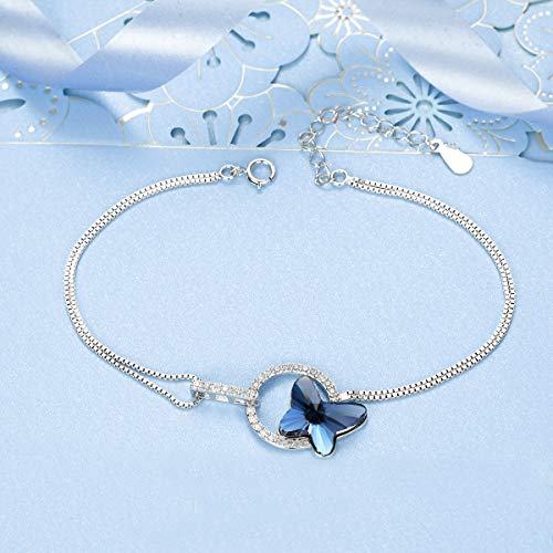 Elequeen 925 Sterling Silver Cz Butterfly Strand Bracelet Denim Blue Made With Crystals #TOP3