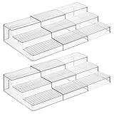 mDesign Plastic Spice/Food Kitchen Expandable Cabinet Shelf Organizer, 3 Tier Storage, Compact Caddy Rack for Cupboards, Refrigerator Holds Spices/Herb Bottles - Lumiere Collection - 2 Pack - Clear