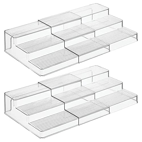mDesign Plastic Spice/Food Kitchen Expandable Cabinet Shelf Organizer, 3 Tier Storage, Compact Caddy Rack for Cupboards, Refrigerator Holds Spices/