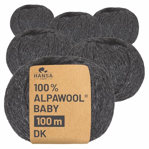 HANSA-FARM | 100% Baby Alpakawolle in 50+ Farben (kratzfrei) - 300g Set (6 x 50g) - weiche Alpaka Wolle zum Stricken & Häkeln in 6 Garnstärken by Hansa-Farm - Anthrazit (Schwarz-Grau)