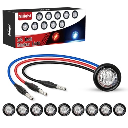 Image of Nilight 3 /4 Inch Dual Color Marker Light Red Brake Blue Clearance Lights | 10PCS Auxiliary Side Lamp w /3 Pin Plug IP68 Waterproof Fits Trailers Trucks Campers RVs ATVs UTVs