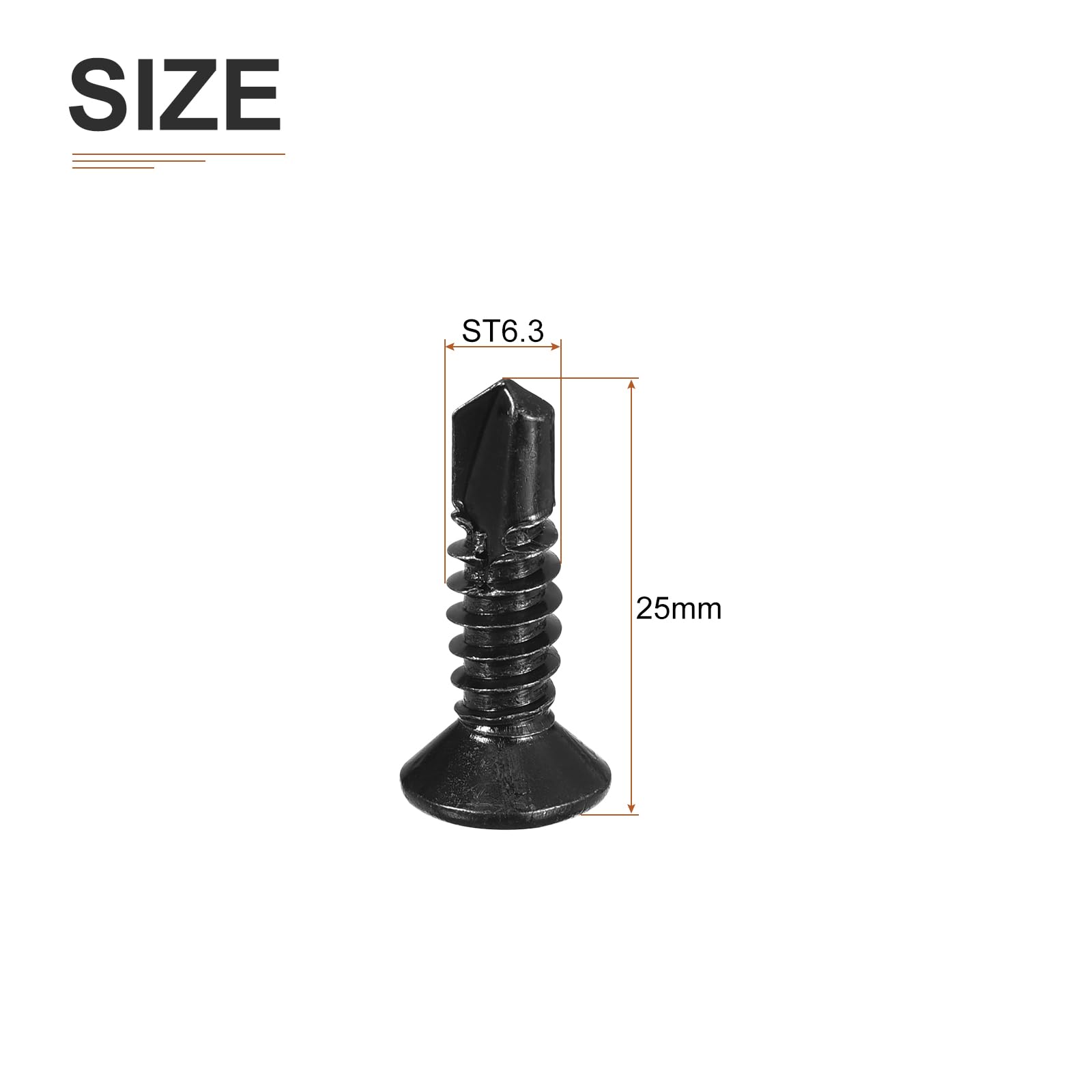 DTGN 100Pcs ST6.3x25mm Self Drilling Screws, 410 Stainless Steel Flat Head Phillips Sheet Metal Screw - Image 2