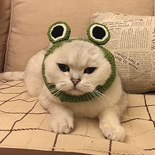 Handmade Knitting Pet Hats For Cat And Dog, Cute Frog Headband Hat Crochet Knitted Cap Big Eye Frog Cosplay Cap Pet Supplies(M) #TOP4