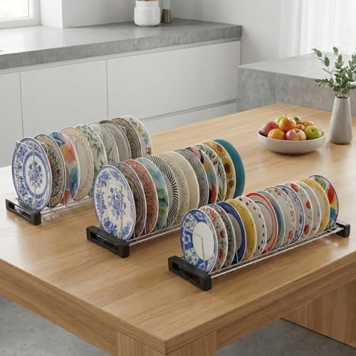 Image of Stainless Steel Plate Rack for Kitchen | Dish & Plate Stand Organizer | Rust-Resistant Countertop Plate Holder with Stable Base | Space Saving Design (Small 14 Slot /Medium 12 Slot /LARGE 9 Slot)