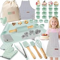 Ultimate Baking Kit for Kids - 38 Piece Kitchen Tools, Food Grade Silicone, BPA/BPS Free - Real Cooking Set for Ages 8-12 - Girls Boys Birthday Stocking Stuffer - Sage Green