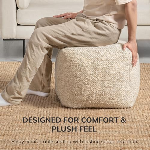 Anji Mountain Pouf Ottoman Foot Rest, Handmade Ottoman Pouf, Comfortable Foot Stool, Decorative Floor Seating for Living Room Decor, Bedroom & Home Décor Accent - Ivory