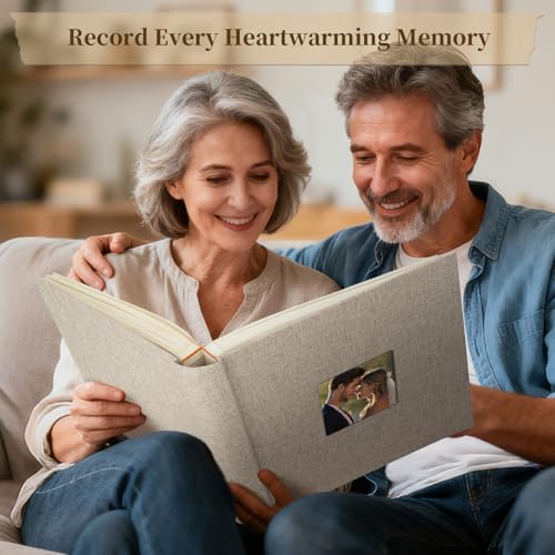 Miniatura 7 de Vienrose Álbum Fotográfico De Lino 30x30 Cm Con Espacios Para Texto, Álbum De Recortes Scrapbook Personalizable Diy Para Bodas, Bebés, Familia, Bautizos, Cumpleaños 100 Páginas, Beige