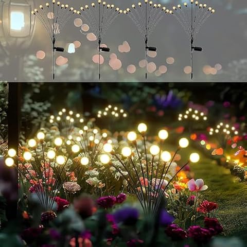 Solar Garden Lights - Pack of 4 Solar Firefly Lights Sway by Wind, Waterproof 40 LEDs Outdoor Lights, Pathway Lights Outdoor for Yard Patio Walkway Decoration, Warm White Cover