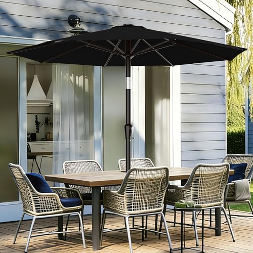 Image of AreShark 9 FT Patio Umbrella for Outdoor, Outdoor Table Umbrella with Push Button Tilt and Crank, Outdoor Patio Umbrellas with 8 Sturdy Ribs for Market, Garden, Pool (Black)