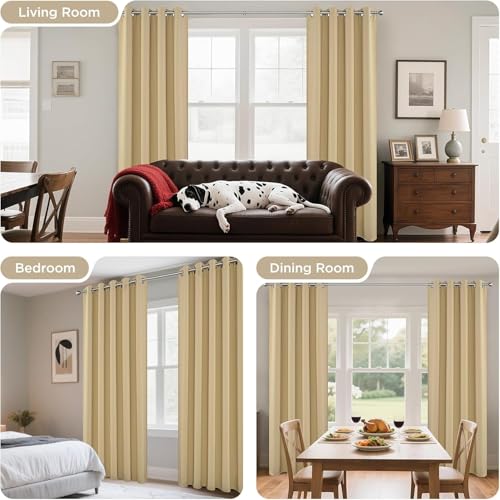 Image of 100% Blackout Curtains 84 Inches Long, 2 Thick Layers Heat and Full Light Blocking Soft Thermal Insulated Drapes for Bedroom (Set of 1 Pc, Beige, 7 Feet)