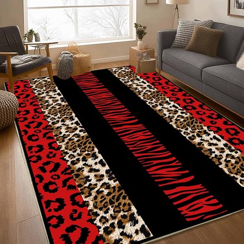 Tapete decorativo animal print negro y rojo 4x6 ft miniatura 4