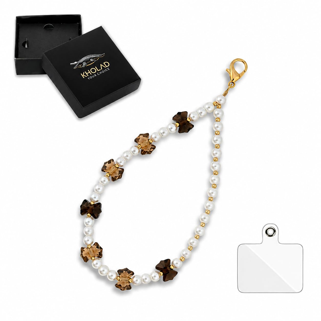 KHOLAD Elegant Black Bow White Pearl Beaded Mobile Phone Charm | Stylish and Lovely Keychain Wrist Strap | Cute Accessories Charm Perfect For Phones, Handbags-image-16