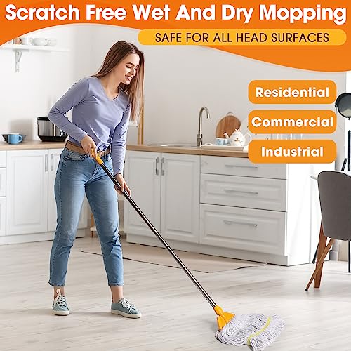 Image of Eccliy 6 Pack Commercial Mop Heads Replacement Heavy Duty 18 oz Loop End Cotton String Wet Mop Refills Washable Absorbent Reusable for Industrial Home Tile Wood Concrete Floor (White,Yellow)