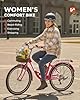Viribus Womens Bike, 7 Speed Bike for Adults 24 in with Ratten Basket, Beach Cruiser Bike for Women, Womens Bicycle for Commuting, Female Step Through City Bicycle for Ladies Adults, Fushia 330 lb. #1