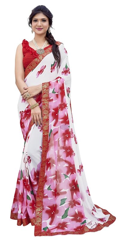 Sari imprimé pour femme en georgette avec chemisier non cousu