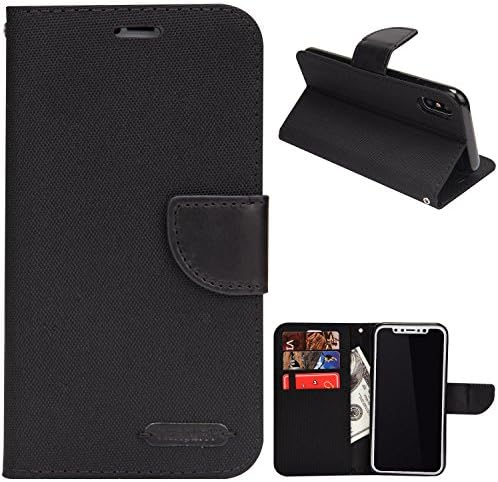 iPhone XR Wallet Case iPhone XR Case Canvas Wallet Credit Cards Slim Fit Folio Book Cover Kickstand Flip Wallet Cases with [Business Card Holder] for iPhone XR 6.1inch (Black, XR)