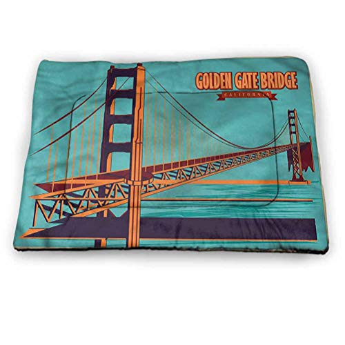prunushome Vintage Pet Crate Mattress Golden Gate Bridge in USA Washable Non-Slip Crate (23"x15.5")