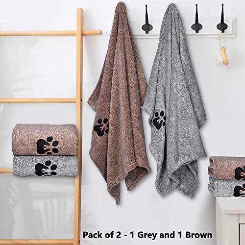 Dog Towel - Pack of 2 - Super Absorbent Soft Microfiber Pet Bath Grooming Towels for Drying Dogs and Other Pets (M-36" * 28", Grey and Brown) - Image 3