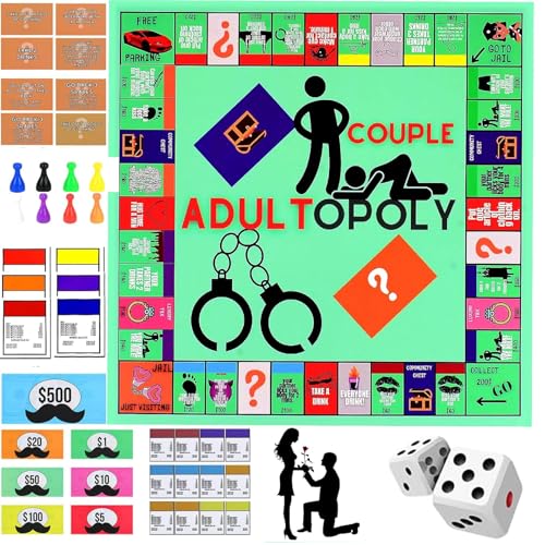 Adultopoly Board Game Couples Games for Adults Couples Game Cards Board Game Props Couples Adult Monopoly Board Games Date Night Ideas Couples Date Night Game