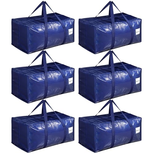 Dntorx 6 Pack Moving Bags with L Zip 90L Heavy Duty Storage Totes Blue