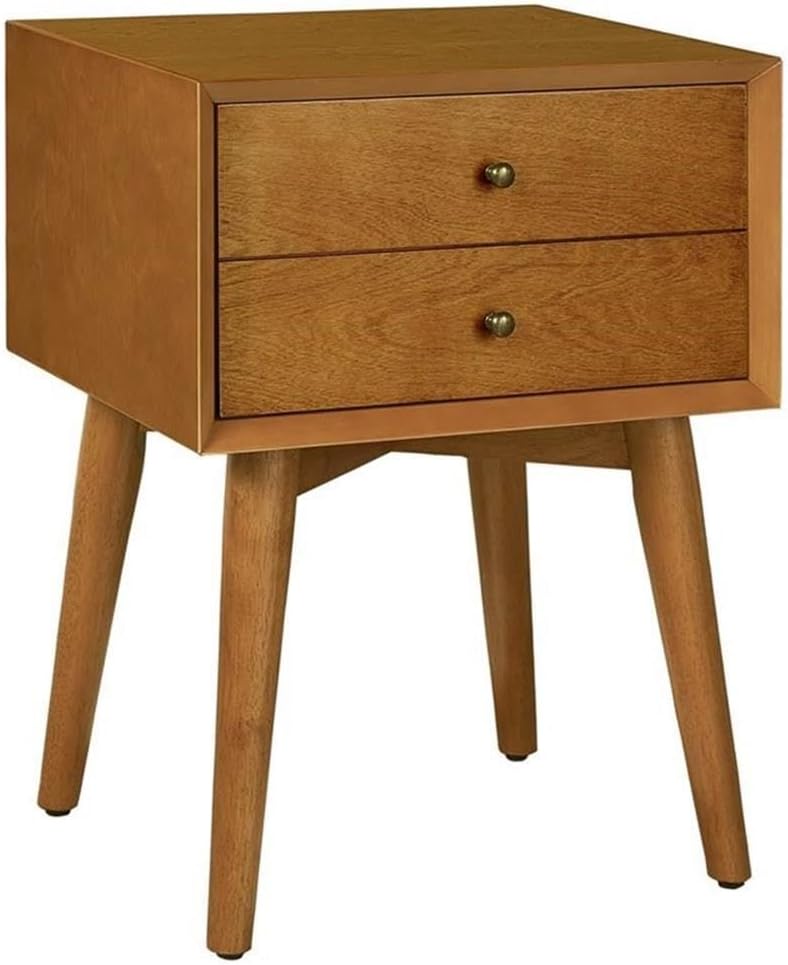 Pemberly Row Mid Century Modern Nightstand, Acorn Finish, Solid Hardwood and Veneers, 1 Drawer with Metal Hardware, Compact 23.75" H x 18" W x 15" D Bedroom Storage Nightstand
