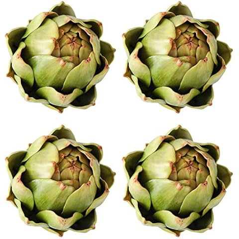[4-Pack] Large Green Faux Artichokes - Artificial Vegetables and Fake Fruits for Kitchen Decorations (Green) Cover